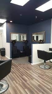 I Chose A Beautiful Blue Gray Accent For The Dryer Area Adds A Nice Pop Of Color To A Black And White S Salon Suites Decor Beauty Salon Decor Hair Salon