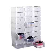 Homgrace 24 Pairs Pull Out Front Modular Storage Shoes Boxes Clear Stackable Plastic Cupboard Wardro Stackable Storage Boxes Shoe Box Storage Stackable Storage