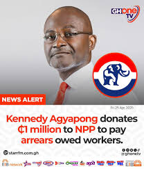 Kennedy Agyapong donates ₵1 million cedis to NPP to pay arrears owed  workers... #GHOneNews #EIBNetwork #StarrFM #NewsAlert