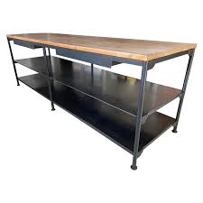 How much do kitchen islands cost? Custom Industrial Iron Base Teak Top Kitchen Island For Sale At 1stdibs