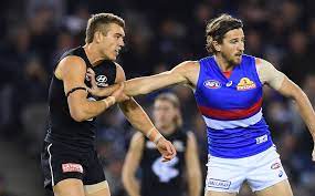 Tayla harris of the blues kicks the ball during the 2019 nab aflw round 07 match between the western bulldogs and the carlton blues at vu whitten oval on march 17, 2019 in melbourne, australia. Preview Carlton V Western Bulldogs