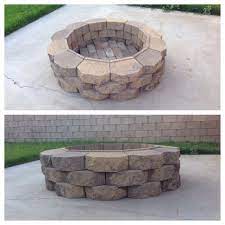 How to build a firepit with castlewall block / salty tales: Diy Fire Pit 36 Retaining Wall Bricks Home Depot Layered Inside With Red Bricks From Yard Very Quick And Fire Pit Backyard Fire Pit Decor Garden Fire Pit