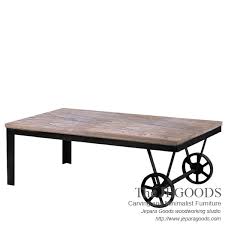 Metal and wood coffee table why not go for a coffee table that is just a bit more original with this metal and wood structured piece that comes with the wheel diversey metal coffee table modern design for a minimalistic coffee table made in a rectangular shape. Industrial Rustic Coffee Table Metal Wheel Meja Kayu Roda Besi Metal Powder Coated Jepara Goods Furniture Archives