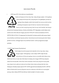 Bahan ini harus dihindari, karena selain berbahaya untuk kesehatan otak, mengganggu hormon. Doc Jenis Jenis Plastik Havid Rochman Academia Edu