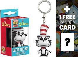 Amazon Com Cat In The Hat Pocket Pop X Dr Seuss Mini Figural Keychain 1 Free American Cartoon Themed Trading Card Bundle Vinyl Figures Funko Pop Pop Cat