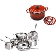 Tramontina 10 Piece 18 10 Stainless Steel Triply Clad Cookware Set With Your Choice Of 5 5 Quart Cast Iron Dutch Cookware Set Cast Iron Dutch Oven Cooking Set