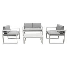 Salon De Jardin Ibiza En Tissu Gris Clair 4 Places Aluminium Blanc Salon De Jardin Table Et Chaises De Jardin Chaise Salon De Jardin