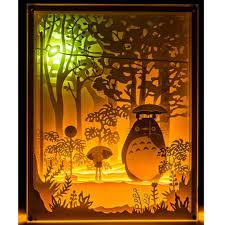 My Neighbor Totoro Handmade Paper Craft 3d Night Light Shadow Box Artwork Frame Decoration Craft Diy Kit Design Lumiere En Papier Paysage Fantastique Totoro