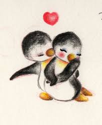 Hand drawn valentines day card with cute funny penguin flying on a balloon, text lets fly. Penguin Love Penguin Love Penguin Drawing Cute Penguins