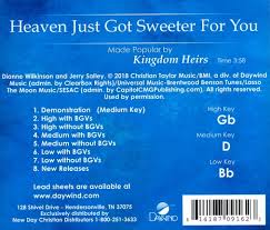 Erhan gündoğdu 90 507 269 0781 ►spotify : Heaven Just Got Sweeter For You Accompaniment Track The Kingdom Heirs Christianbook Com