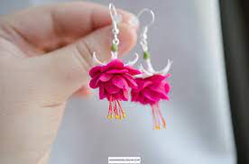 Pink Fuchsia Earrings Dangle Fuchsia Flower Jewelry Magenta Etsy In 2020 Flower Jewellery Flower Studs Fuchsia Flower