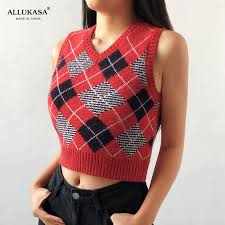 Get women's black knit vest delivered to your door. Buy Argyle Sweater Vest Women Black Sleeveless Plaid Knitted Crop Sweaters Casual Autumn Preppy Style 2020 Tops V Neck Vintage Cicig
