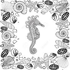 Dekorative Seepferdchen Und Muscheln Rahmen Zentagle Stil Malbuch Fur Erwachsene Und Altere Kinder Malvorlage Vektor Illustration Lizenzfrei Nutzbare Vektorgrafiken Clip Arts Illustrationen Image 58606738