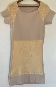 See By Chloe Sweater Dress Xs Short Sleeve Beige Neon Mesh Knit Sheath Cotton Ebay