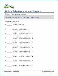 Grade 5 Place Value Worksheets Build A 5 Digit Number From Parts K5 Learning Place Value Worksheets Math Worksheets Math Addition Worksheets