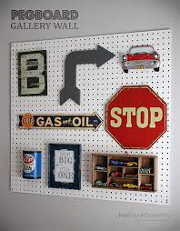 This room has it all including disney décor, lightning mcqueen, hot wheels, vintage elements, diy wall art, transportation theme color schemes, repurposed and refinished furniture, license plates and road signs. Pegboard Gallery Wall Monthly Diy Challenge Hatch Haven