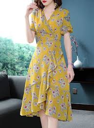 Street Chiffon Floral Print A Line Dress A Line Dress Trendy Dresses Fashion