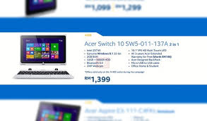 Check out the latest windows 10 laptops price list in india price, specifications, features and user ratings at mysmartprice. Acer Switch 10 2 In 1 Laptop Coming Soon To Malaysia To Be Priced At Rm 1399 Lowyat Net
