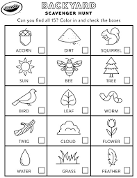 Keep your kids busy doing something fun and creative by printing out free coloring pages. Outdoor Scavenger Hunt List Crayola Com