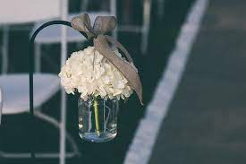 White Hydrangeas In Mason Jar With Burlap Ribbon On Shepherd S Hook Www Ashlittle Com White Hydrangea Mason Jars Burlap Ribbon