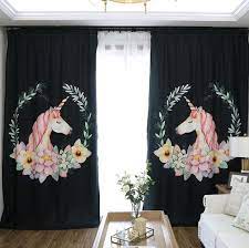 Black Pink Unicorn Curtains For Girls Bedroom Decorative Drapes Pink Bedroom Decor Bedroom For Girls Kids Pink Bedroom For Girls