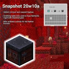Snapshot 20w10a Is Here Added Crimson And Warped Hyphae Smithing Table Now Used To Fuse Netherite Ingot With Diamond Gear New Ambient S Biomes Ambient Ingot