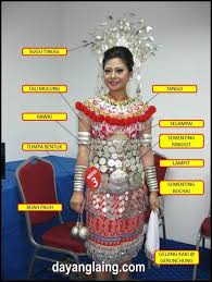 Pakaian tradisi bagi lelaki biasanya digayakan baju potongan moden samping broked oren keemasan, pinggang berikat selendang sifon berkopiah jawa. Pakaian Tradisional Iban Tebilang Enda Berupai