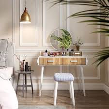 Amazon Com Vasagle Vanity Table Set With Big Round Mirror Large Tabletop Makeup Table With 4 Drawe In 2020 Vanity Table Set Vanity Table Dressing Table Desk