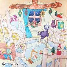 憧れのお部屋 小物を好きな色で思いつくまま塗り塗り 散らかったけど 楽しかったからいいや コロリアージュ 大人の塗り絵 大人のぬり絵 大人のぬりえ おとなのぬりえ ぬりえ coloriage coloring coloringbook adultco 大人のぬり絵 コロリアージュ