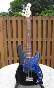 Black Medium Scale Precision Bass W Blue Pearl Pickguard And Emg Select Pickups Bass Guitar Fender Precision Bass Guitar