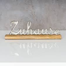 Ob röhrender hirsch oder abstraktes minimalkunstwerk: Schriftzug Zuhause L40 5cm Metall Silber Mango Holz Tischdeko Deko Aufsteller Levandeo