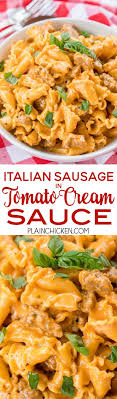 Italian Sausage In Tomato Cream Sauce Ready In 15 Minutes So Simple And Tastes Amazing Better Than Any Restaura Recipes Tomato Cream Sauces Italian Recipes