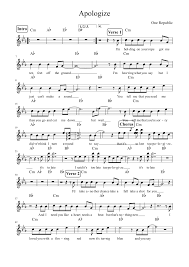 Apologize Leadsheet One Republic Sheet Music For Synthesizer Solo Musescore Com
