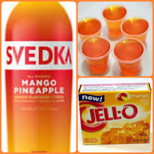 Mango Pineapple Jello Shots 1 Package Mango Jell O 1 Cup Boiling Water 1 4 Cup Cold Water 3 4 Cup Mango P Shot Recipes Alcohol Drink Recipes Jello Shot Recipes