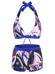 Random Printed Halter Boyshorts Bikini Swimsuit Bikini Swimsuits Tight Swimsuit Swimsuits For Big Bust