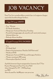 Kami mencari pribadi yang bersemangat, berpikiran maju, dapat bekerja secara tim, dan yang terpenting juga pribadi yang pendidikan minimal s1/s2 arsitektur. Lowongan Kerja Arsitek Like And Share