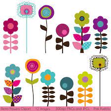 Retro Flower Clipart Clip Art Vintage Flower Clip Art Clipart Vectors Commercial And Personal Use Clip Art Freebies Retro Flowers Clip Art