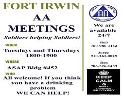 See more meetings in apple valley, Help Without Judgment Alcoholics Anonymous Program Assists Families On Post High Desert Warrior Ft Irwin