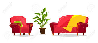 Happy couple resting on sofa and in armchair in. Cartoon Sofa And Armchair In Living Room Vector Illustration Royalty Free Cliparts Vectors And Stock Illustration Image 138299577