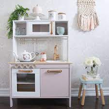 I taped off all the plastic parts on the cabinets and the stovetop. Ikea Duktig Play Kitchen Hacks Kids Interiors