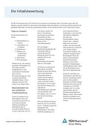 Ein muster zum bevor sie also ein anschreiben für die initiativbewerbung verfassen, beantworten sie sich folgende. Die Initiativbewerbung Tuv