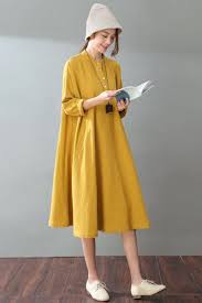 Spring Yellow Casual Cotton Linen Dresses Long Sleeve Shirt Dress Women Clothes Long Sleeve Shirt Dress Cotton Linen Dresses Long Linen Dress