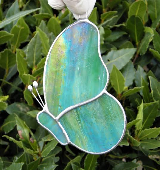 Stained Glass suncatcher (Butterfly) in green iridescent opalescent glass -  Witney Stained Glass