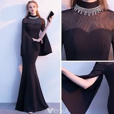 Elegant Black Evening Dresses 2018 Trumpet Mermaid Rhinestone High Neck Long Sleeve Floor Length Long Formal Dresses Dresses Formal Elegant Black Evening Dresses Evening Dresses Elegant
