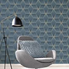 Geometric navy and silver wallpaper. Rasch Textured Geometric Navy 310634 Wallpaper Central