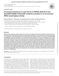 Omar ismail is the son of ismail youssef. Pdf Increased Tolerance To Salt Stress In Opda Deficient Rice Allene Oxide Cyclase Mutants Is Linked With An Increased Ros Scavenging Activity