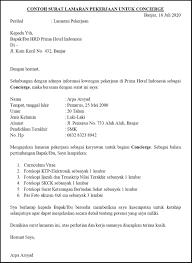 Contoh surat lamaran kerja yang baik dan benar untuk dijadikan referensi dalam usaha mencari kerja di sebuah perusahaan sesuai dengan keahlian kamu. Contoh Surat Lamaran Pekerjaan Untuk Perhotelan Bagian Pelayanan Tamu Tanpakoma