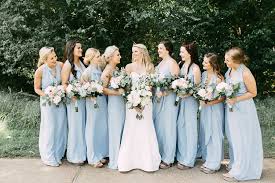 Baby Blue Bridesmaids Dresses At Outdoor Wedding At Spring Creek Ranch Kelly Ginn Photography The Pink Bride Pink Bride Baby Blue Bridesmaid Dresses Bride