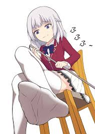 sakayanagi arisu, youkoso jitsuryoku shijou shugi no kyoushitsu e, light  purple hair, absurdres, highres, 1girl, blue eyes, chair, crossed legs,  feet, foot focus, long hair, looking at viewer, pov, sitting, smile, soles,