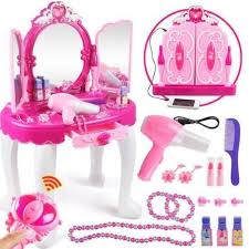 Glamorous Princess Pink Dressing Table Vanity Mirror Play Shop Mermaid Makeup Led Vanity Mirror Pink Clear Girls Dressing Table Kids Vanity Dressing Table Toy